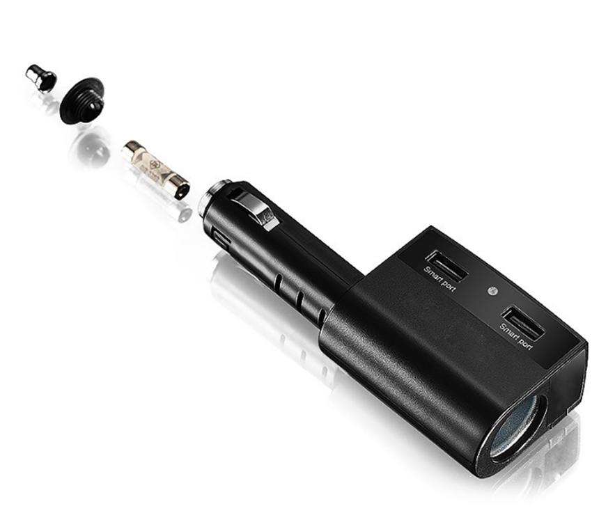 PA125 2 USB Port + 1 Cigarette Socket Car Charger